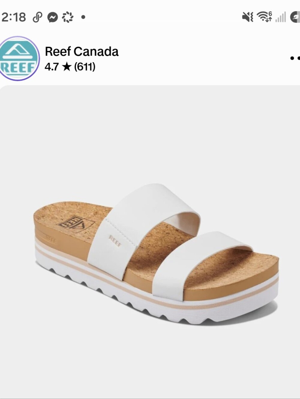 Reef White Double-Strap Cork Platform Slide Sandals